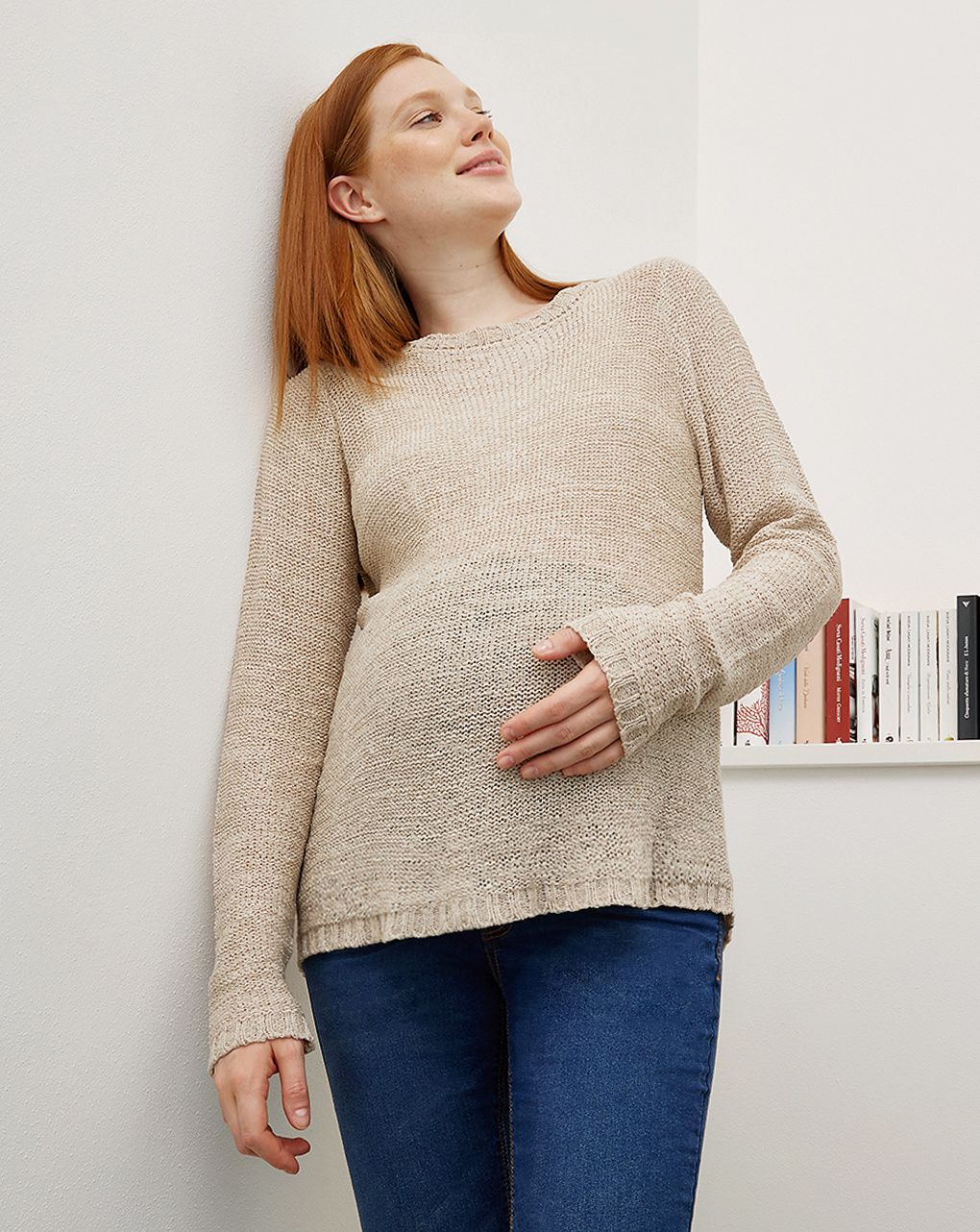 γυναικεία πλεκτή μπλούζα εγκυμοσύνης μπεζ - Prénatal