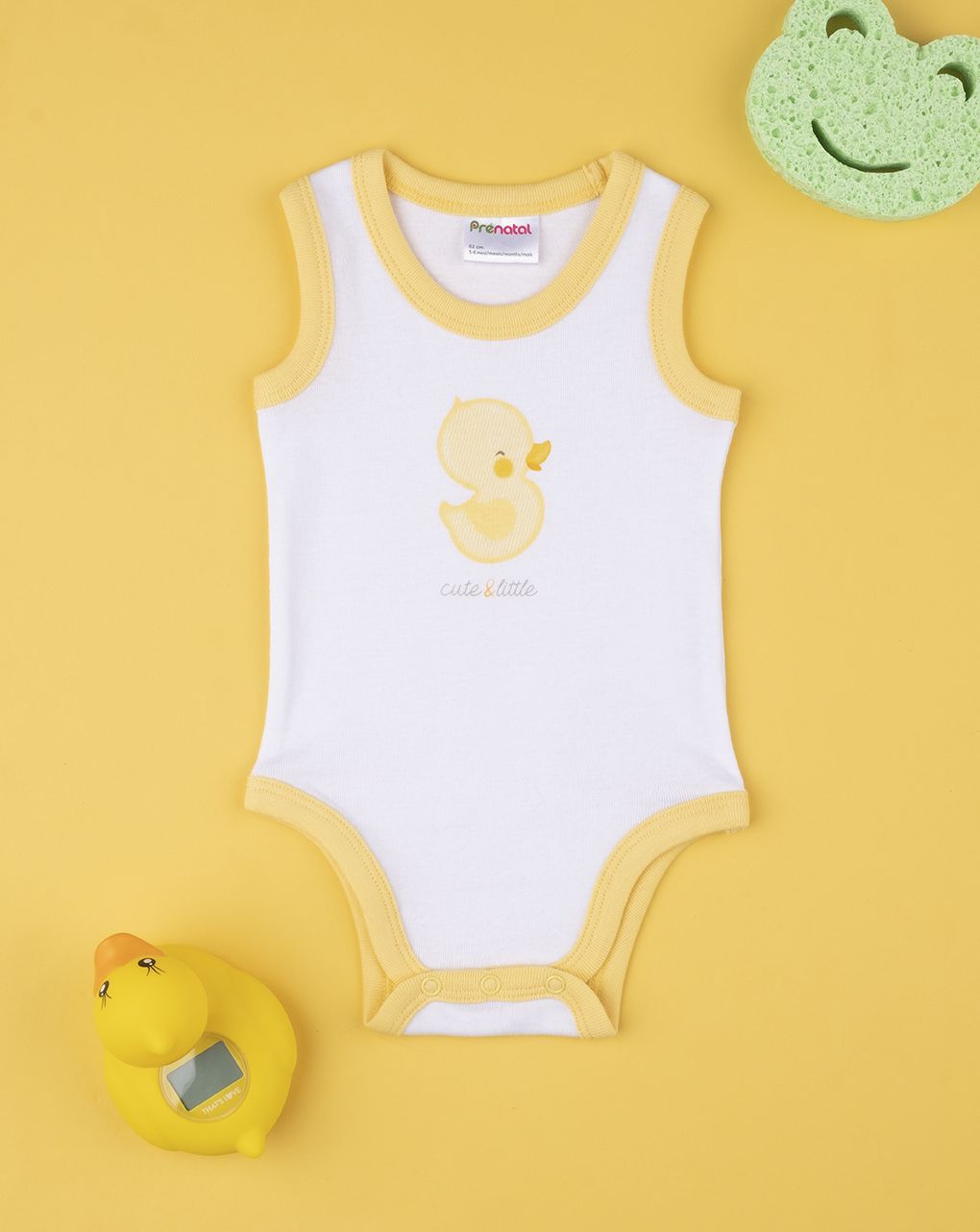 βρεφικό αμάνικο κορμάκι λευκό με παπάκι unisex - Prénatal