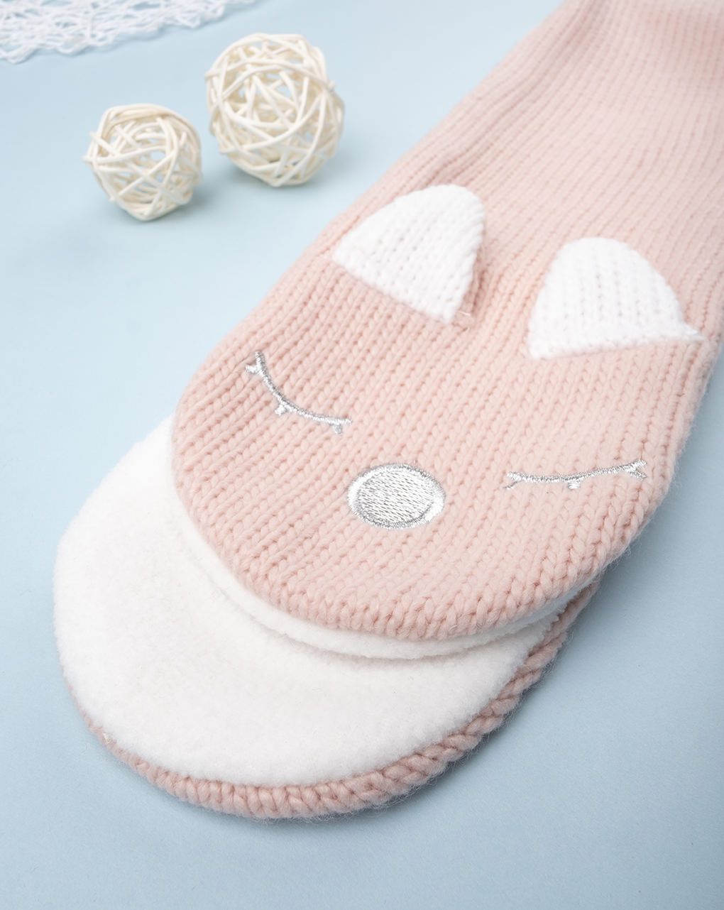 πλεκτό κασκόλ ροζ λαγουδάκι για κορίτσι one size - Prénatal