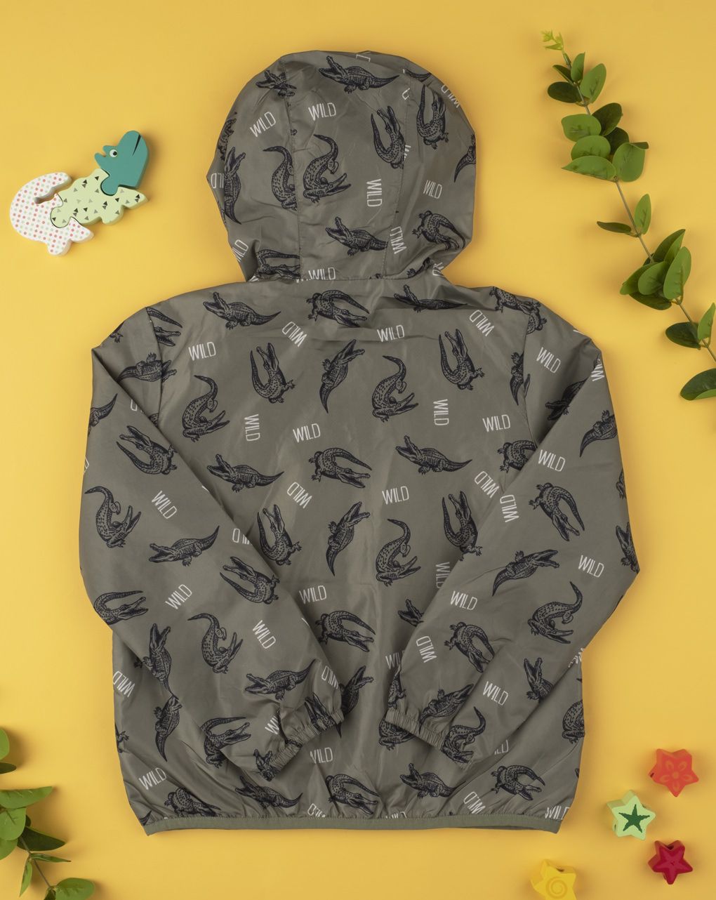 παιδικό μπουφάν αντιανεμικό χακί με κροκόδειλους για αγόρι - Prénatal