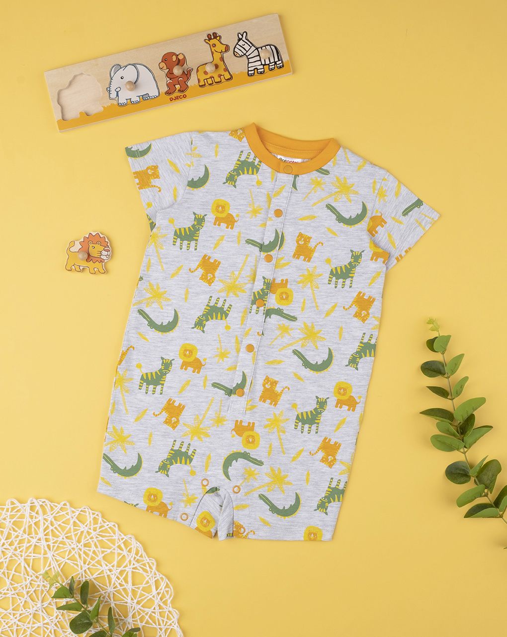 βρεφική πιτζάμα κοντή γκρι ζούγκλα για αγόρι - Prénatal