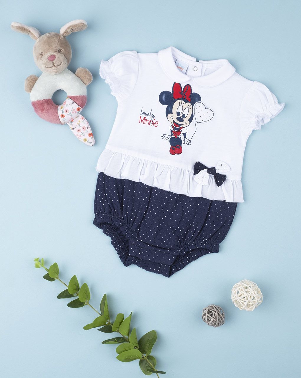 βρεφικό φορμάκι κοντομάνικο βαμβακερό με τη minnie για κορίτσι - Prénatal