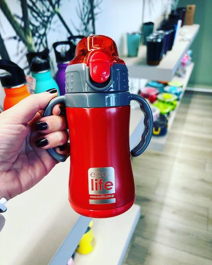 Ecolife ανοξείδωτο παγούρι με καλαμάκι kids thermos 300ml red 33-bo-2999 - Ecolife