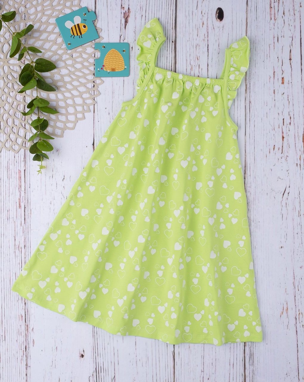 παιδικό φόρεμα λάιμ με καρδούλες για κορίτσι - Prénatal
