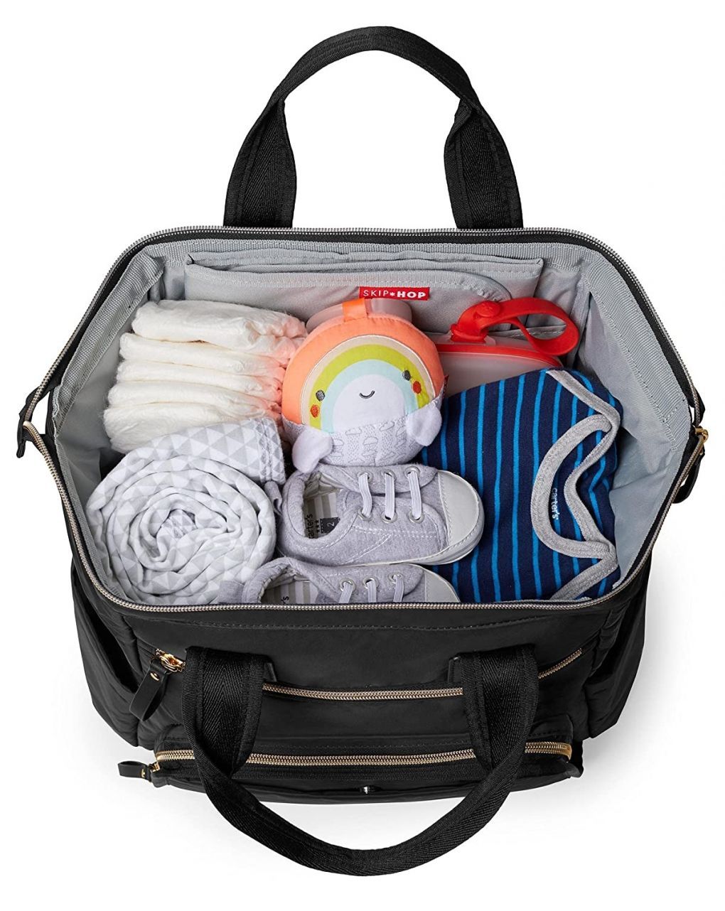 Skip hop τσάντα αλλαξιέρα main frame wide open backpack black with gold trim - SKIP HOP