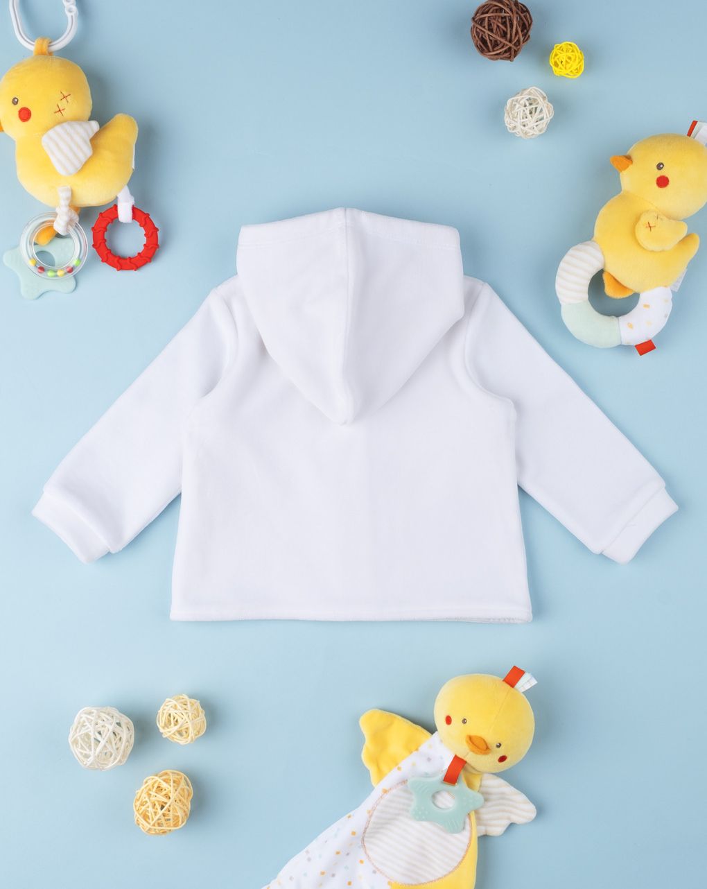 βρεφική ζακέτα σενίλ άσπρη με παπάκια unisex - Prénatal