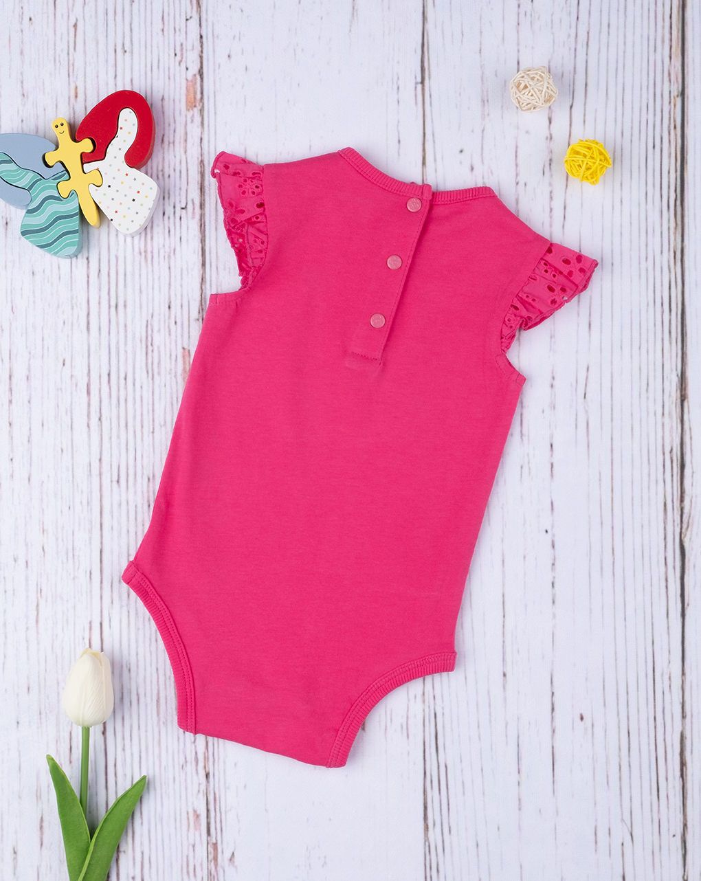 βρεφικό κορμάκι φούξια με δαντέλα για κορίτσι - Prénatal
