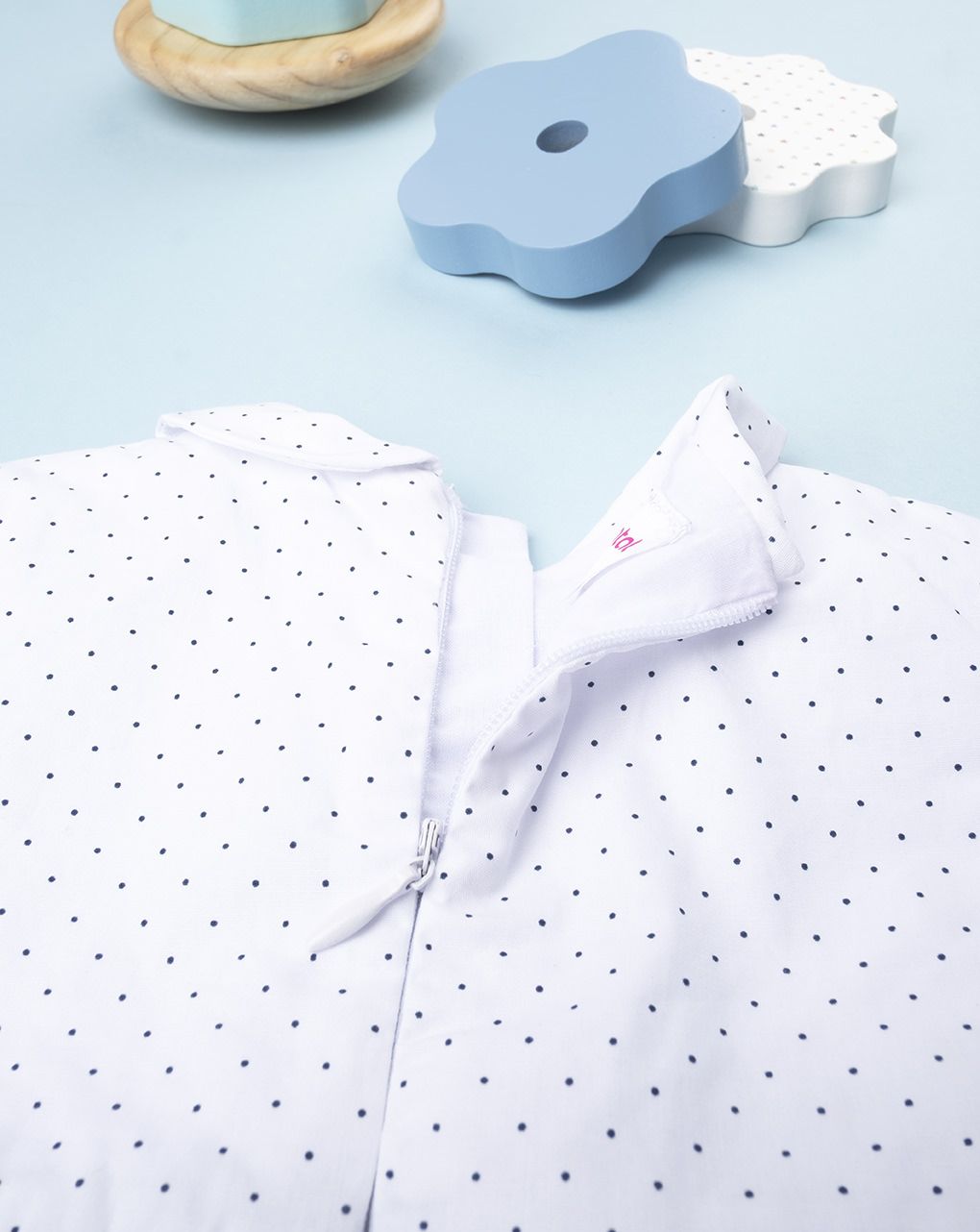 βρεφικό φόρεμα βαμβακερό κοντομάνικο μπλε πουά για κορίτσι - Prénatal