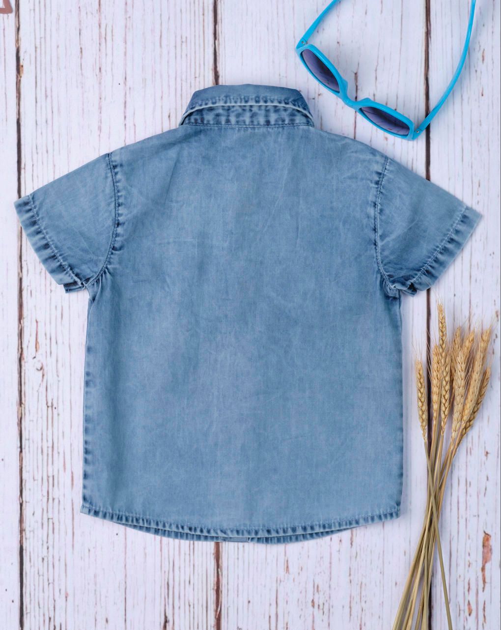 πουκάμισο τζιν chambray κοντομάνικο για αγόρι - Prénatal