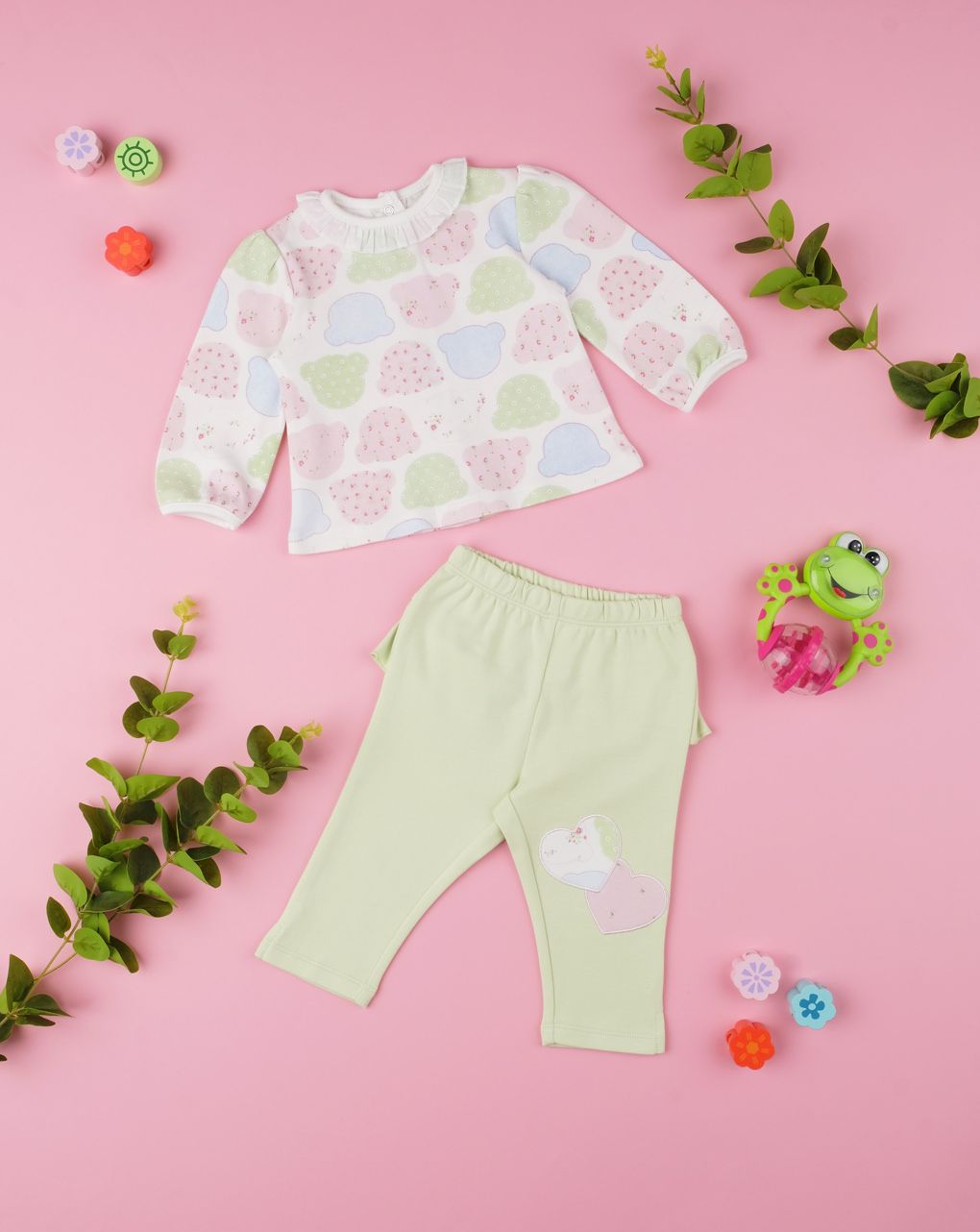 βρεφικό σετ βαμβακερό μπλούζα και παντελόνι με αρκουδάκια παστέλ για κορίτσι - Prénatal