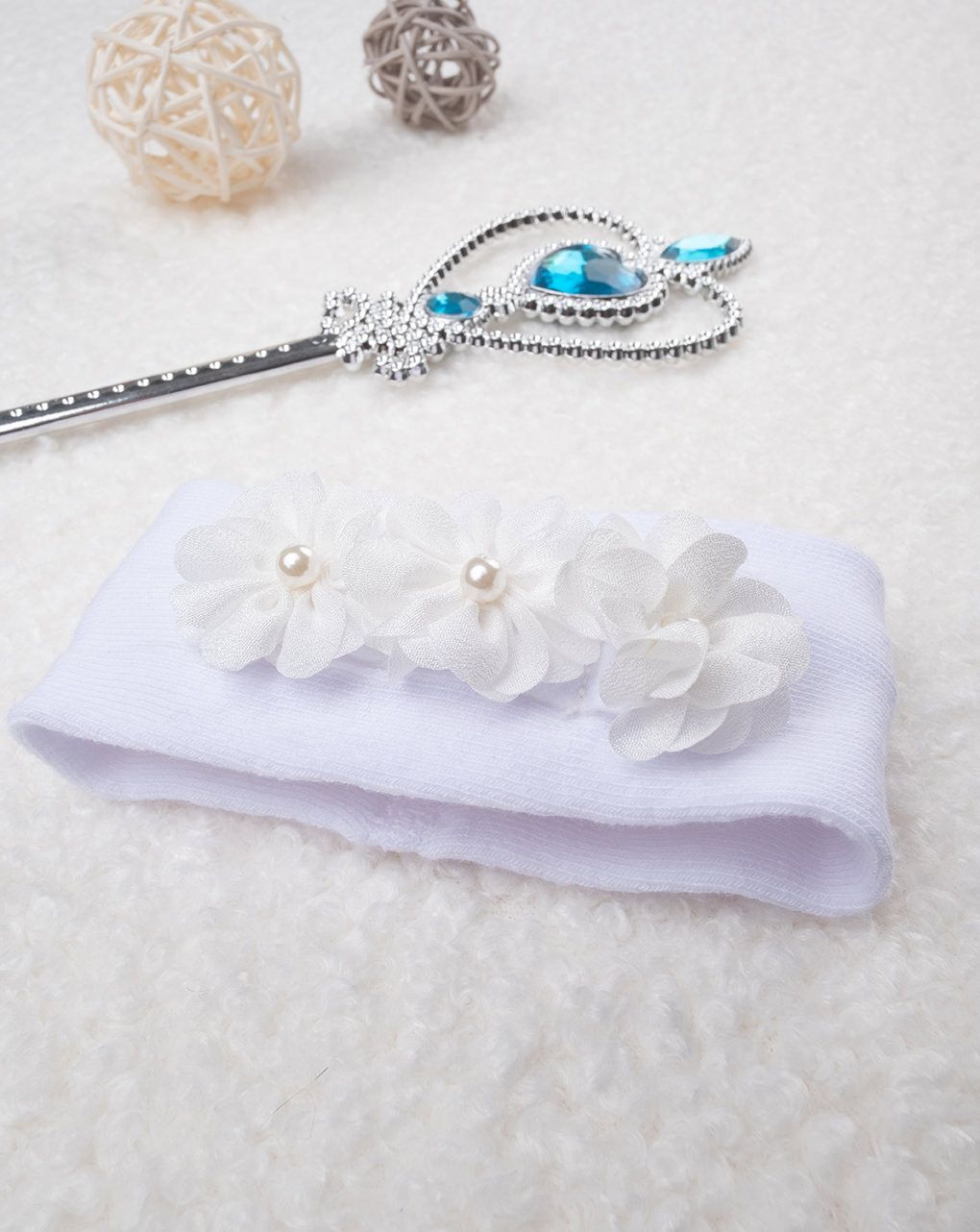 βρεφική κορδέλα μαλλιών λευκή με λουλούδια για κορίτσι - Prénatal