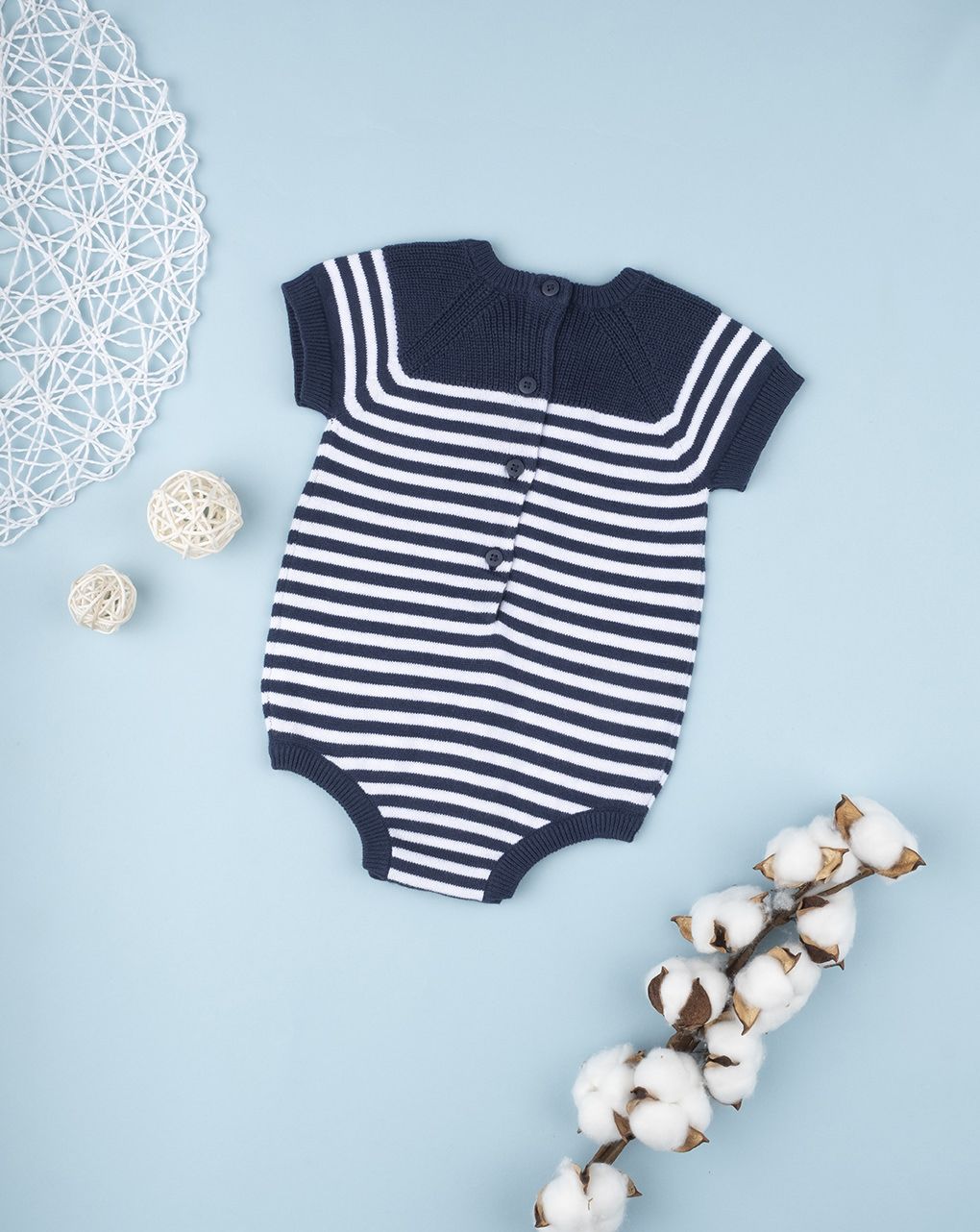 βρεφικό φορμάκι πλεκτό μπλε ριγέ για αγόρι - Prénatal