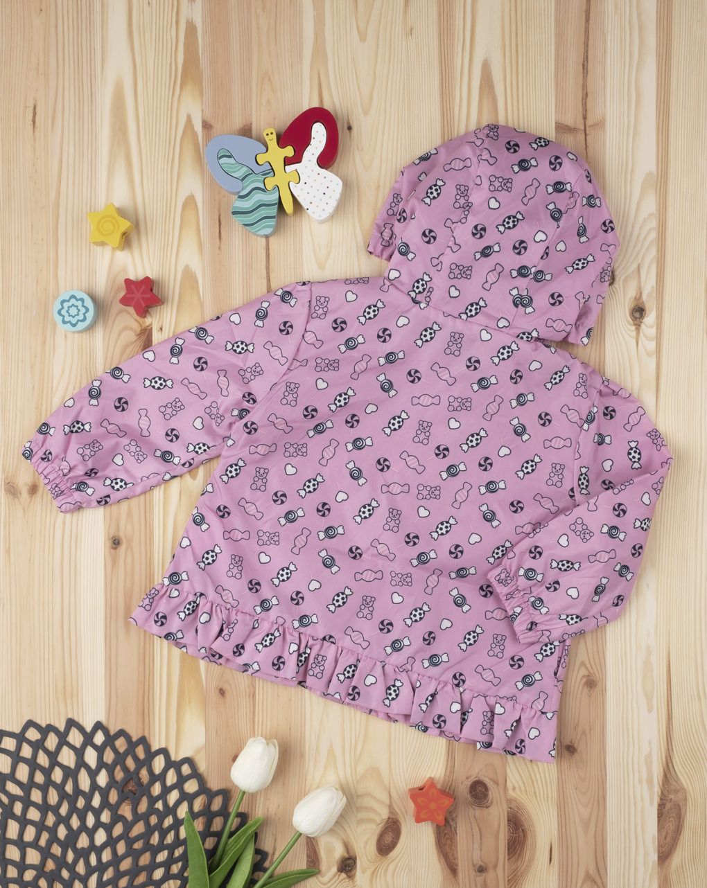 μπουφάν αντιανεμικό ροζ με στάμπες καραμέλες για κορίτσι - Prénatal