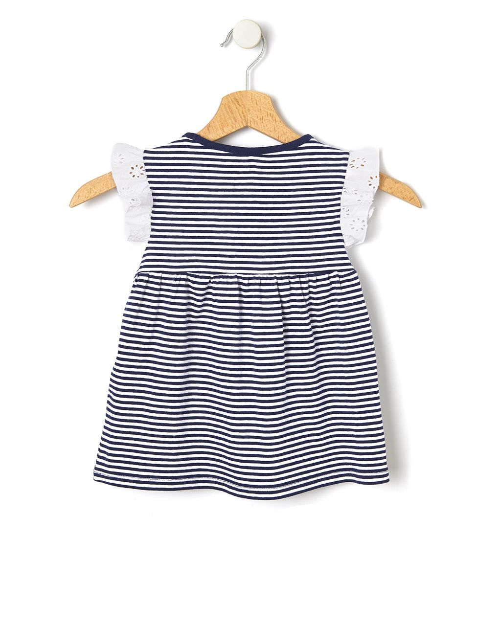 T-shirt βαμβακερό ριγέ σκούρο μπλε με λεπτομέρειες δαντέλας για κορίτσι - Prénatal