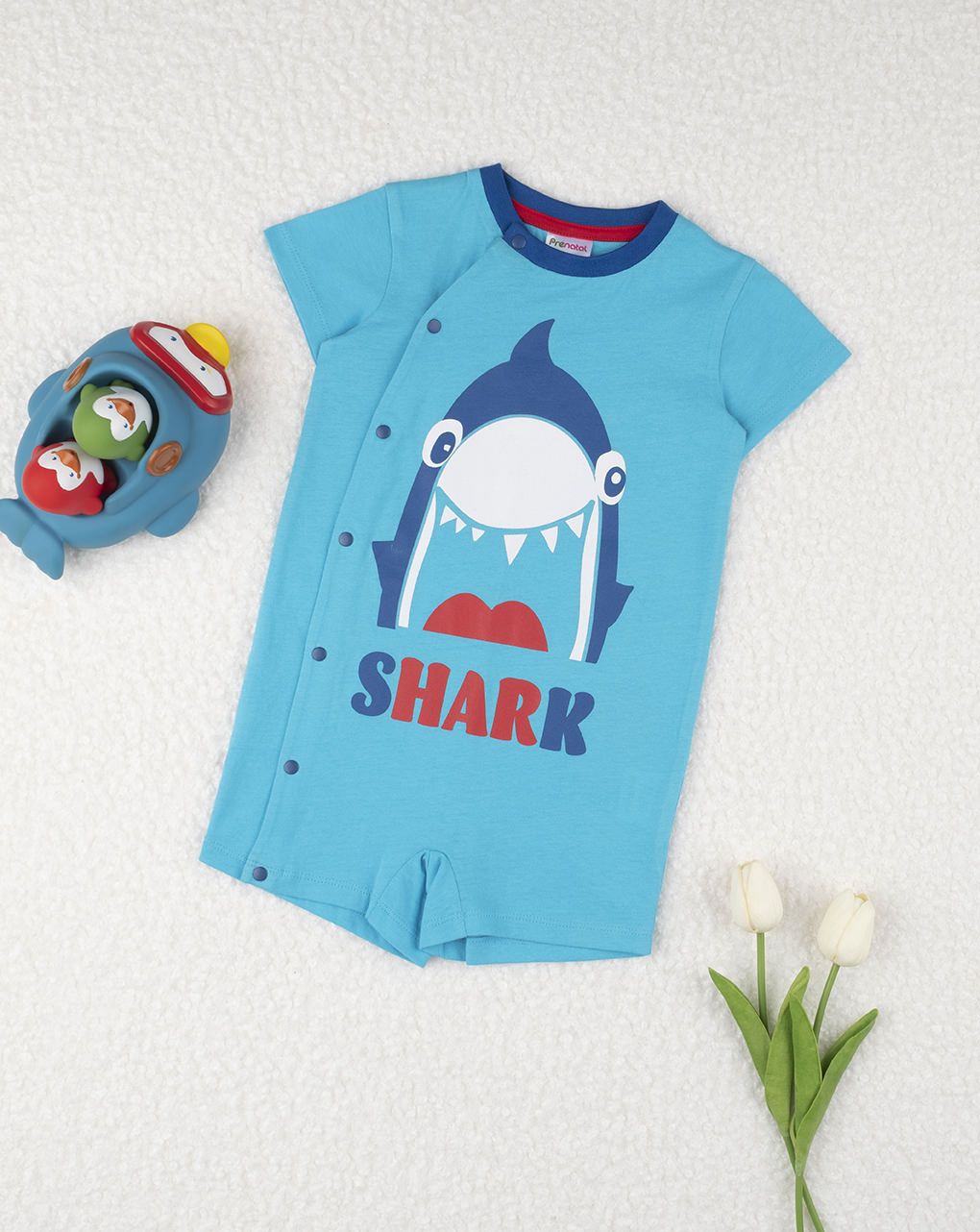 βρεφική πιτζάμα κοντή γαλάζιο με καρχαρία για αγόρι - Prénatal
