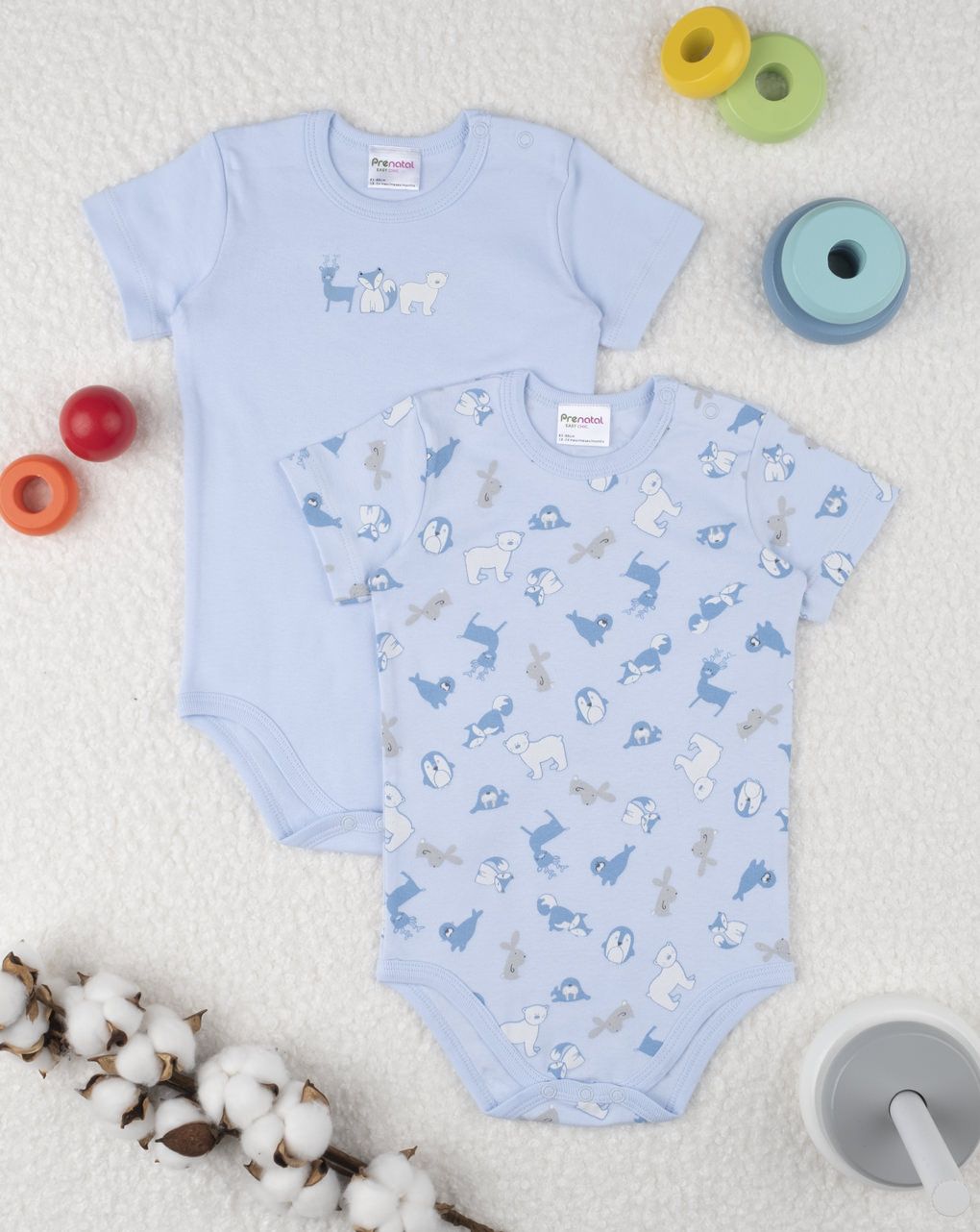 κορμάκι πακέτο x2 τεμ. με ζωάκια για αγόρι - Prénatal