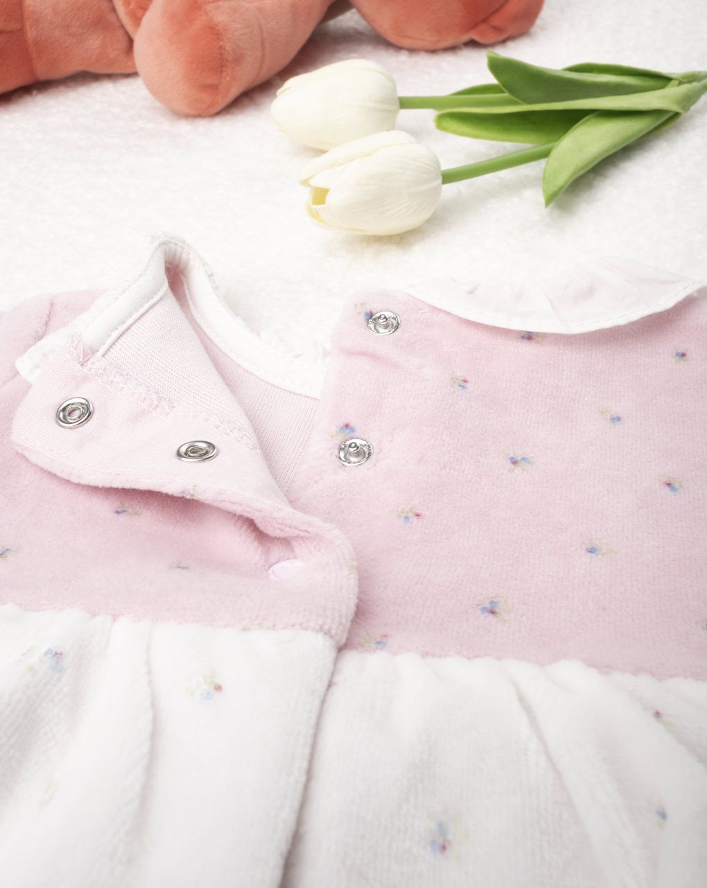 βρεφικό φόρεμα σενίλ ροζ για κορίτσι - Prénatal