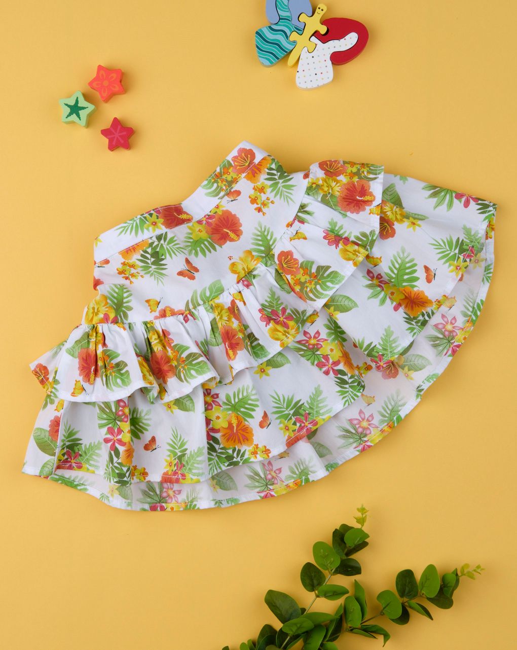 φούστα popeline με λουλούδια και βολάν για κορίτσι - Prénatal