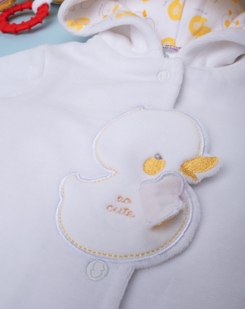 βρεφική ζακέτα σενίλ άσπρη με παπάκια unisex - Prénatal