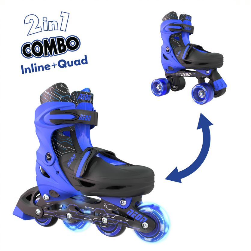 Yvolution πατίνια rollers αυξομειούμενα neon combo 2 σε 1 no.29-33 μπλε 53.nt09b4 - Yvolution