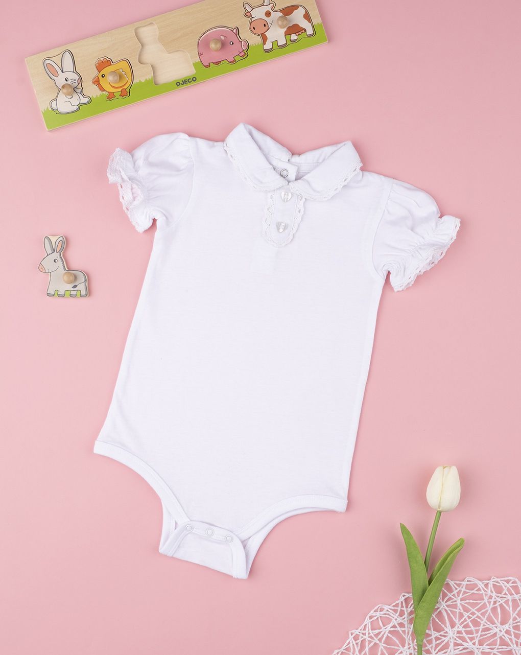 βρεφικό κοντομάνικο λευκό κορμάκι για κορίτσι - Prénatal