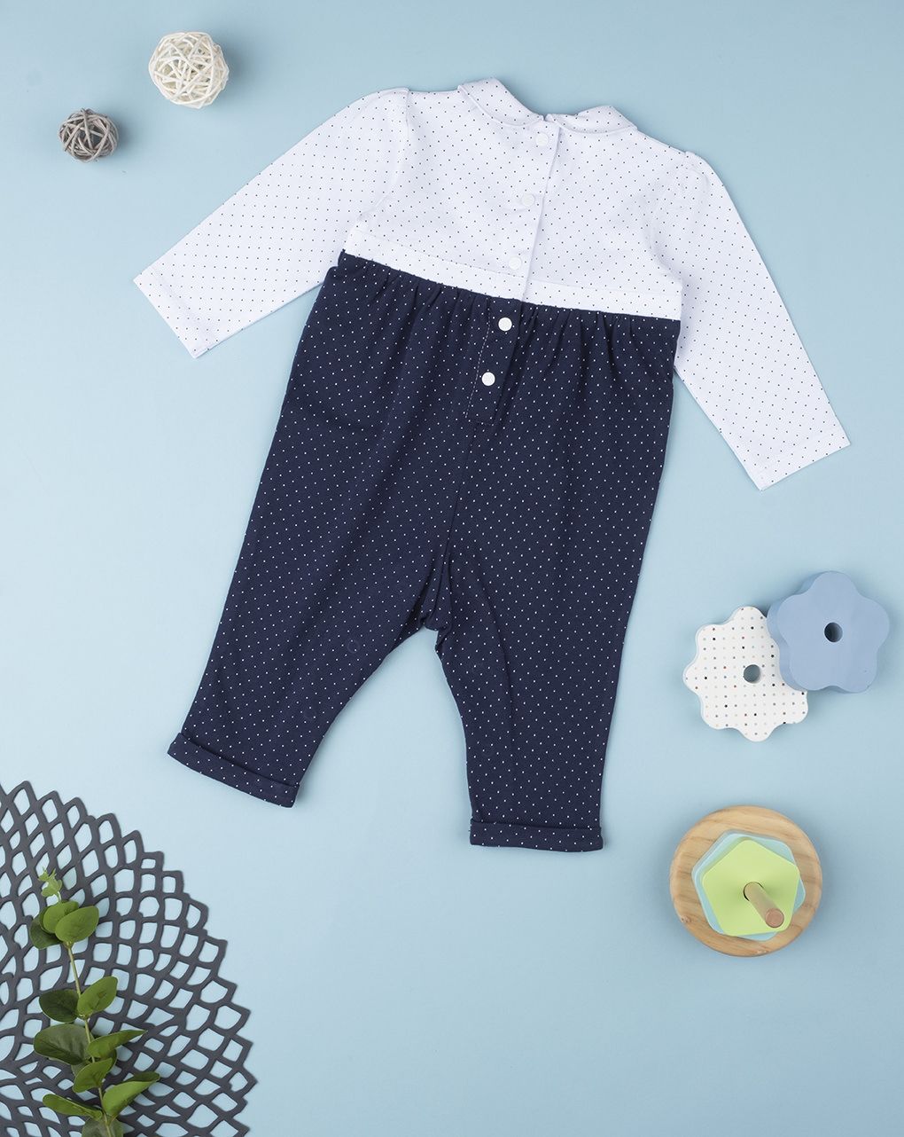 βρεφικό φορμάκι βαμβακερό μπλε πουά για κορίτσι - Prénatal