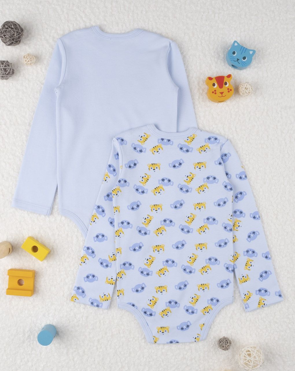 κορμάκια πακέτο x2 τεμ. μακρυμάνικα με τίγρη-κοάλα για αγόρι - Prénatal