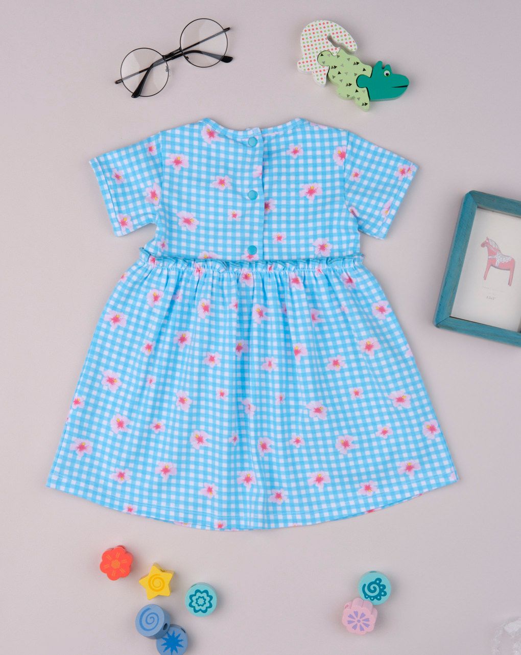 φόρεμα jersey καρό γαλάζιο για κορίτσι - Prénatal