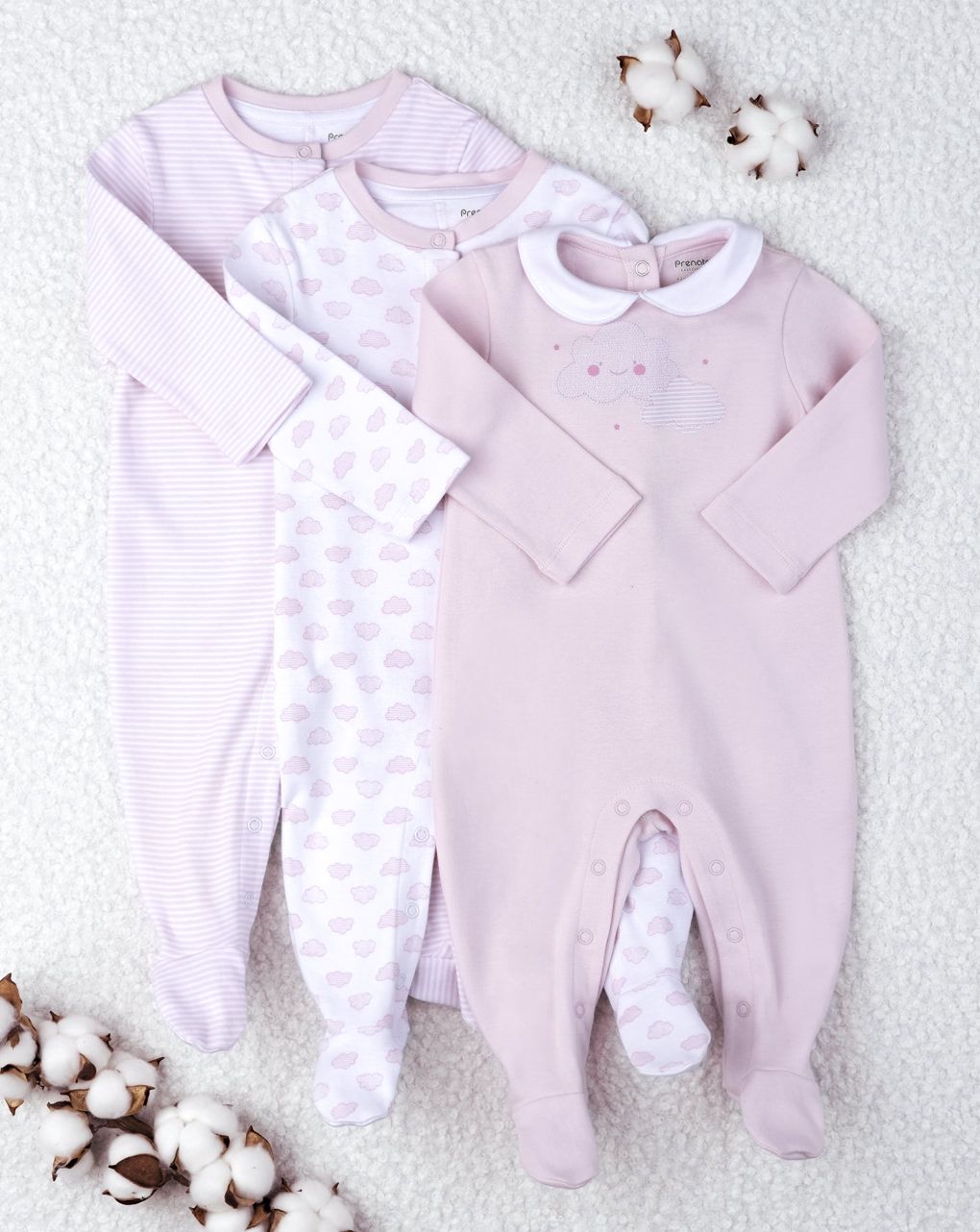 βρεφικά φορμάκια με συννεφάκια πακέτο x3 για κορίτσι