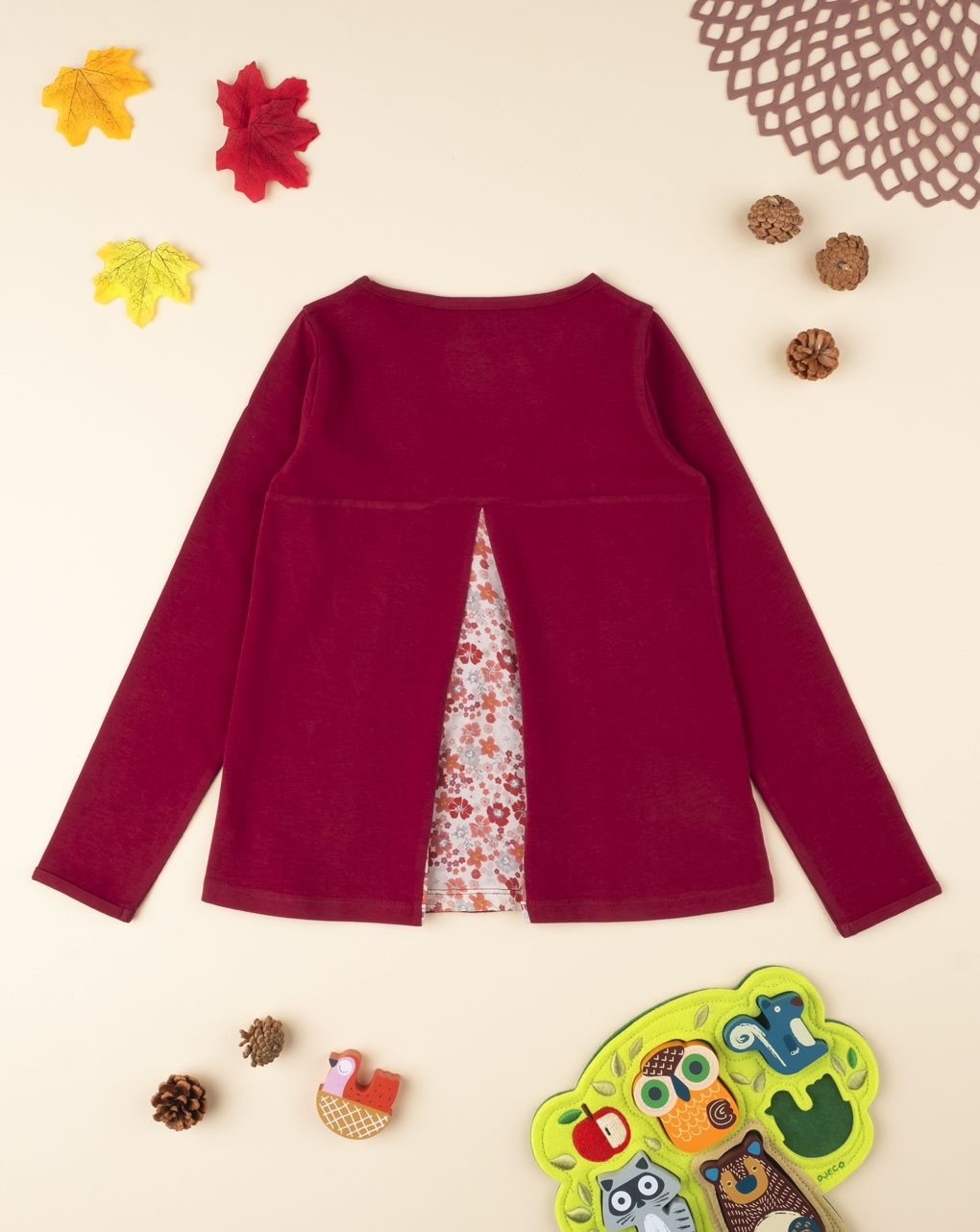 μπλουζάκι μακρυμάνικο με στάμπα μπορντό για κορίτσι - Prénatal