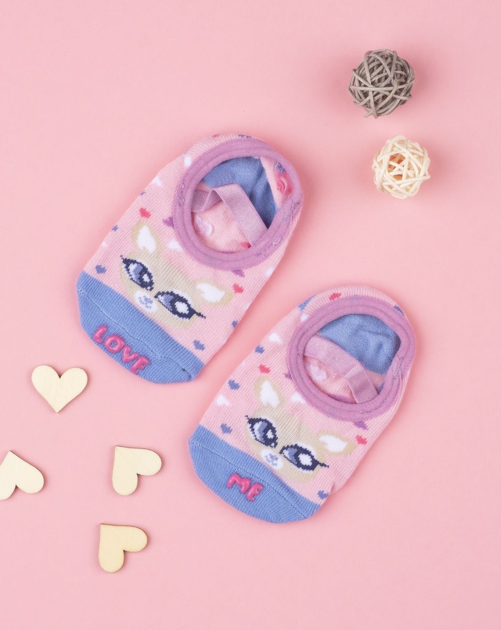 βρεφικά καλτσάκια αντιολισθητικά με καρδούλες για κορίτσι - Prénatal