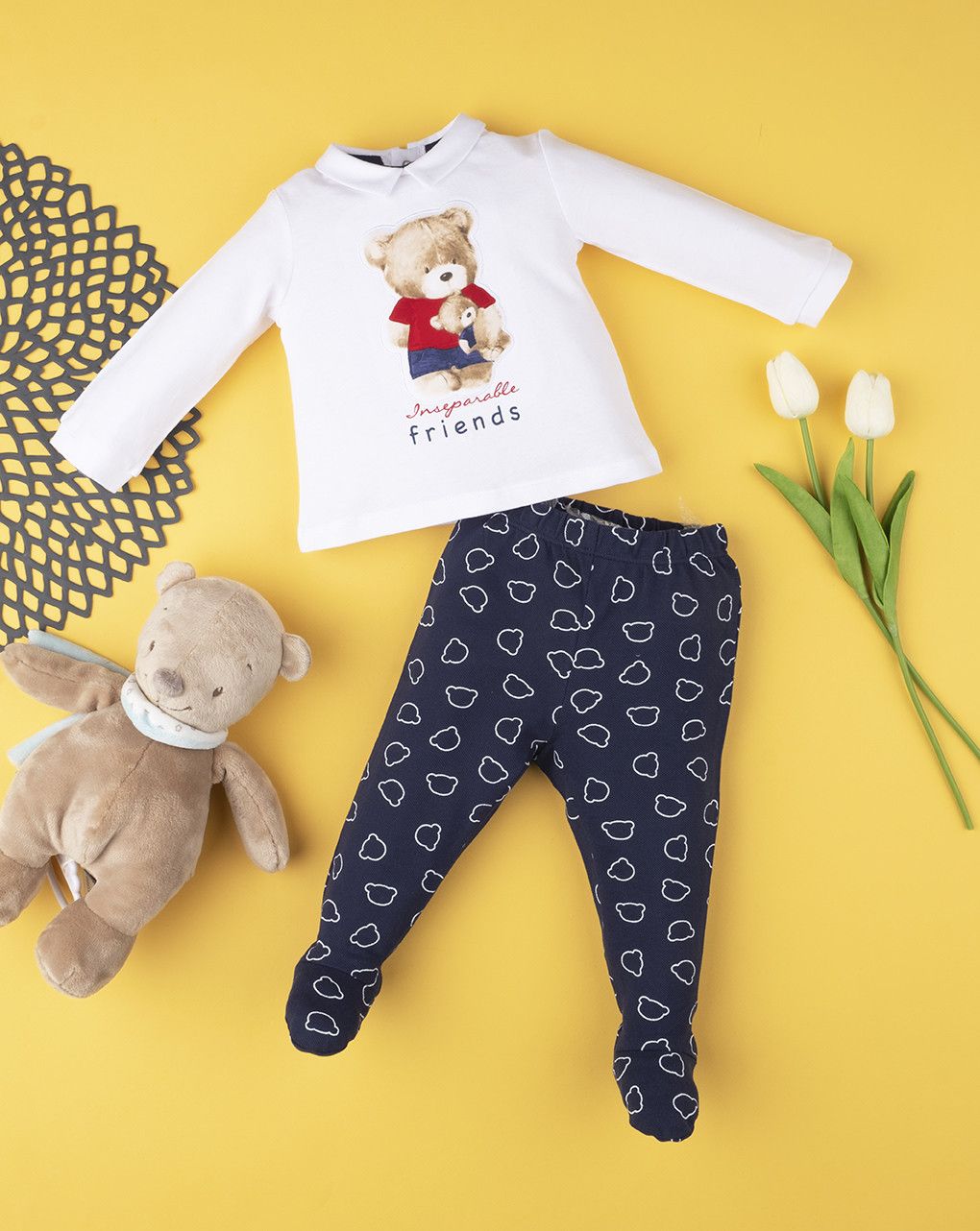 βρεφικό σετ βαμβακερό μπλούζα κια γκέτα με αρκουδάκι για αγόρι - Prénatal