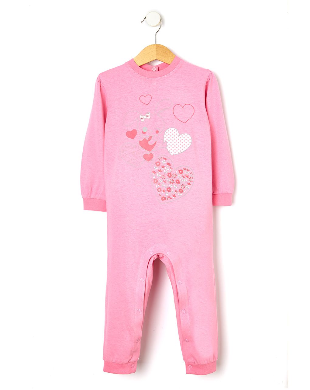 πιτζάμα ολόσωμη ροζ με στάμπα κουνελάκι για κορίτσι - Prénatal