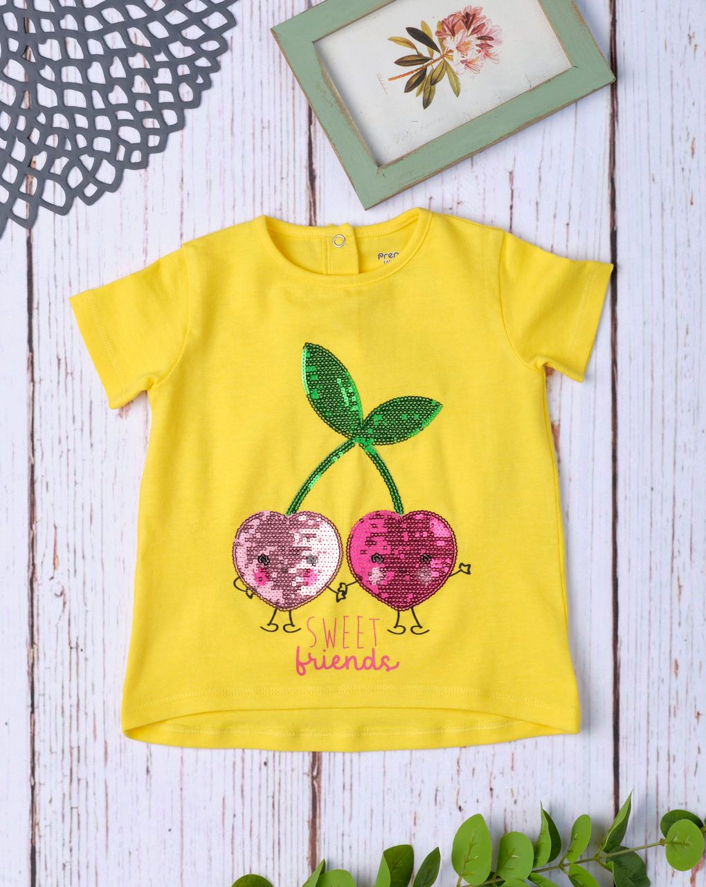 T-shirt jersey κίτρινο με παγιέτες για κορίτσι