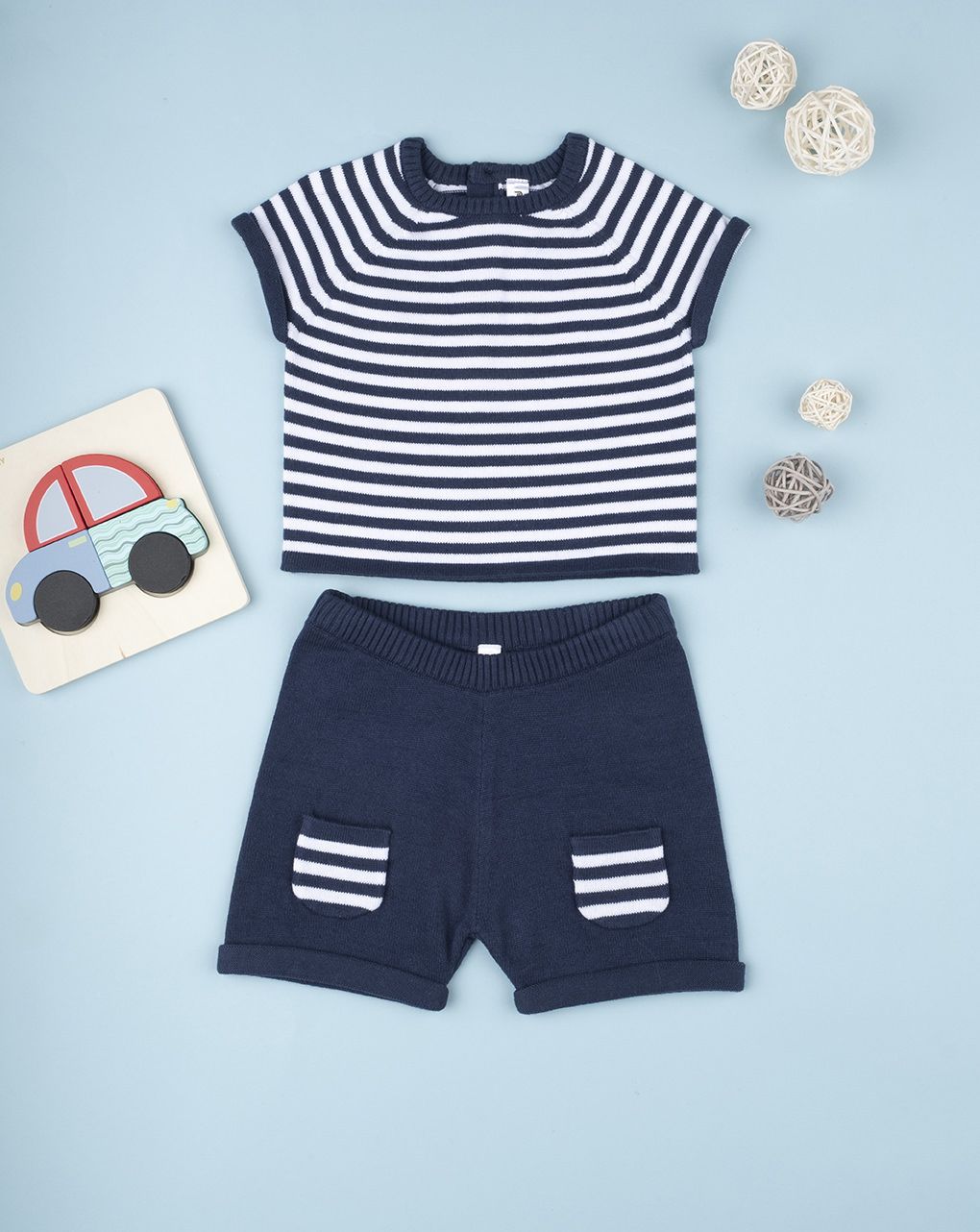 βρεφικό σετ μπλούζα και σορτσάκι πλεκτό για αγόρι - Prénatal