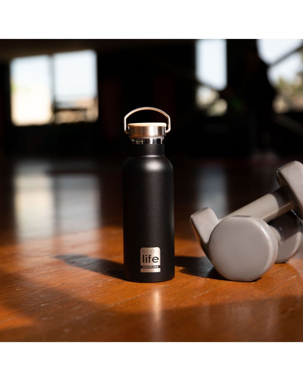 Ecolife ανοξέιδωτο μπουκάλι θερμός με καπάκι bamboo 500ml black 33-bo-3028 - Ecolife