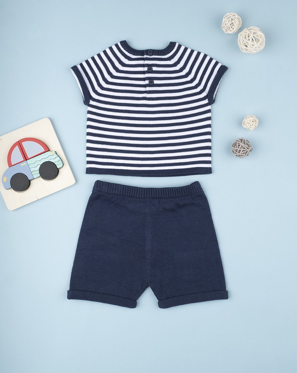 βρεφικό σετ μπλούζα και σορτσάκι πλεκτό για αγόρι - Prénatal