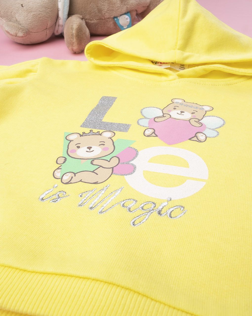 φούτερ με κουκούλα κίτρινο και στάμπα αρκουδάκια για κορίτσι - Prénatal