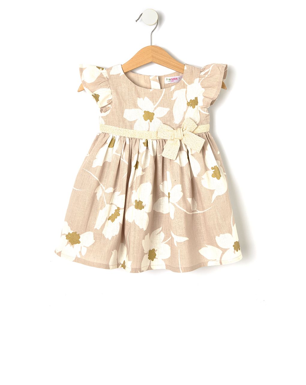φόρεμα λινό μπεζ με λουλούδια για κορίτσι - Prénatal