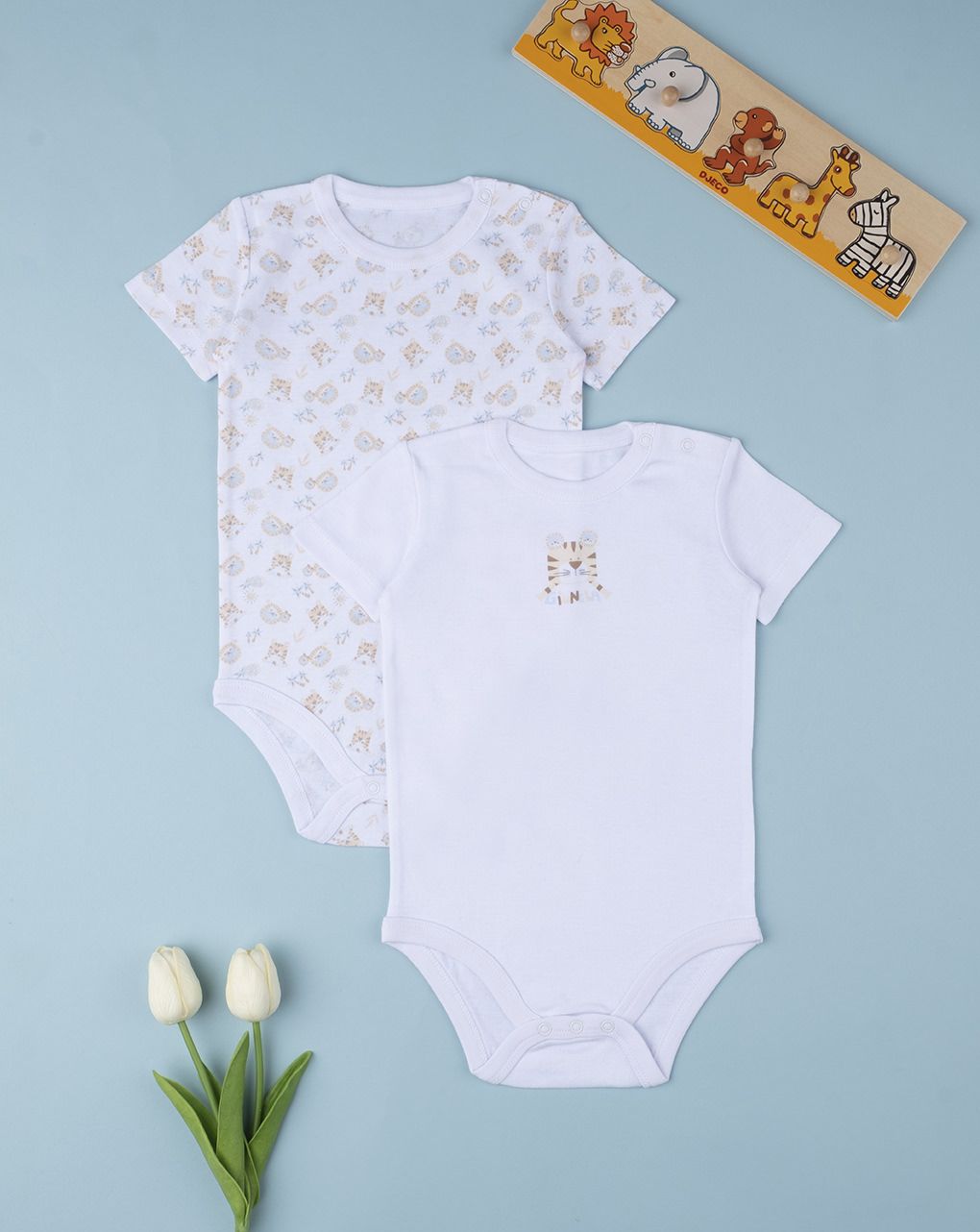 βρεφικά κοντομάνικα κορμάκια με τίγρεις πακέτο x2 τμχ για αγόρι - Prénatal