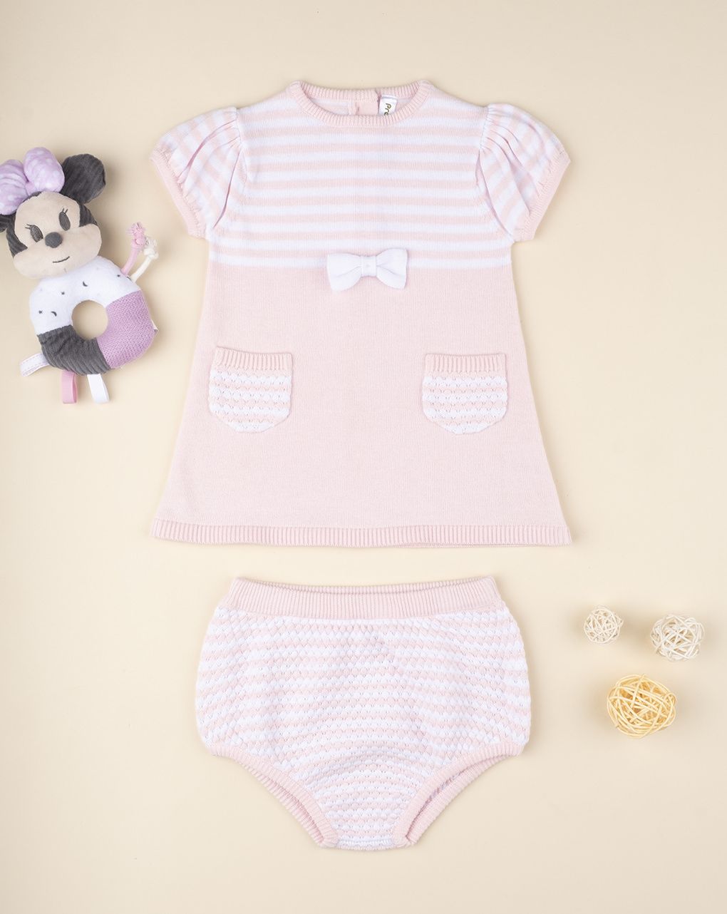 βρεφικό φόρεμα πλεκτό ροζ για κορίτσι - Prénatal