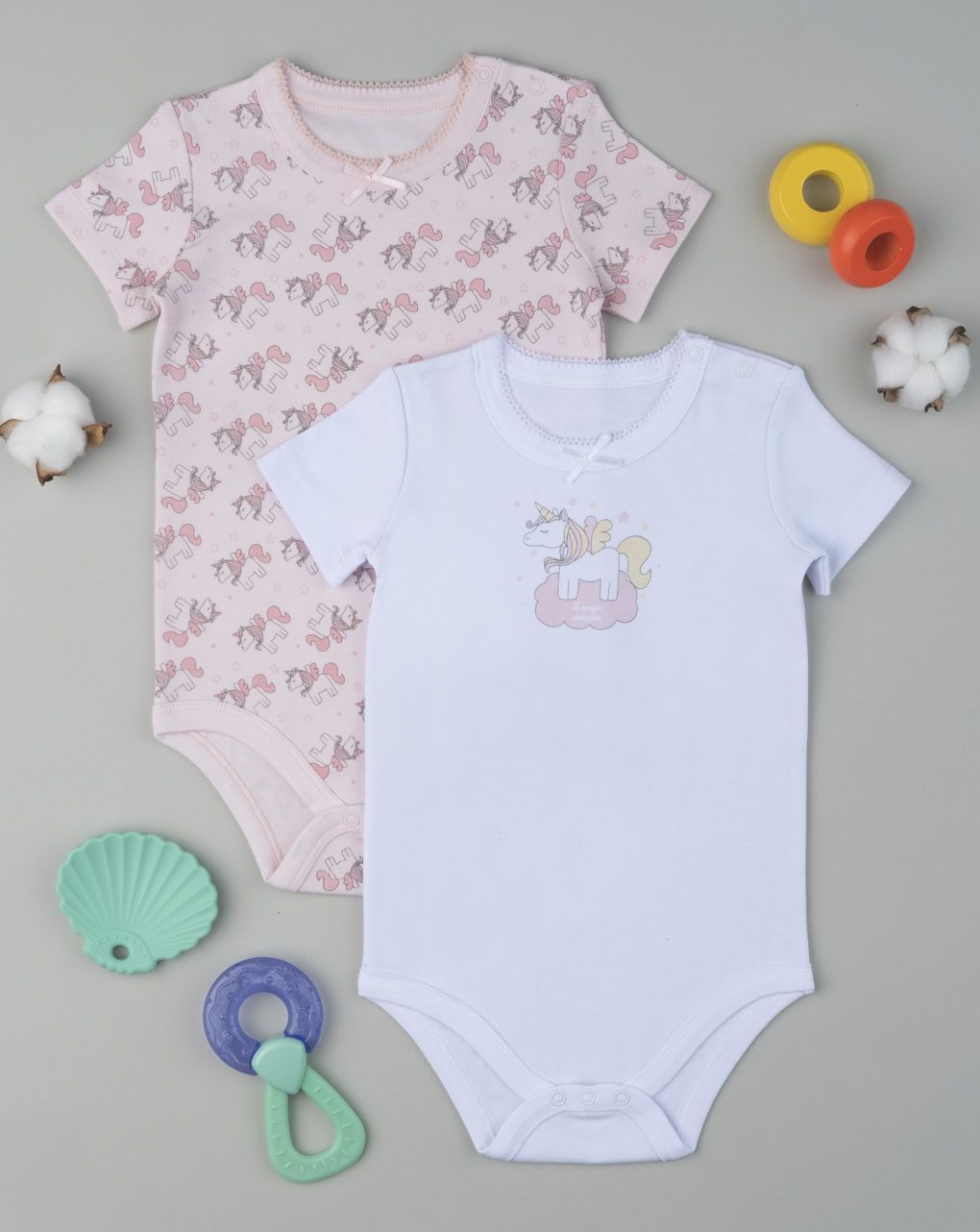 κορμάκι κοντομάνικο πακέτο x2 με μονόκερους για κορίτσι - Prénatal