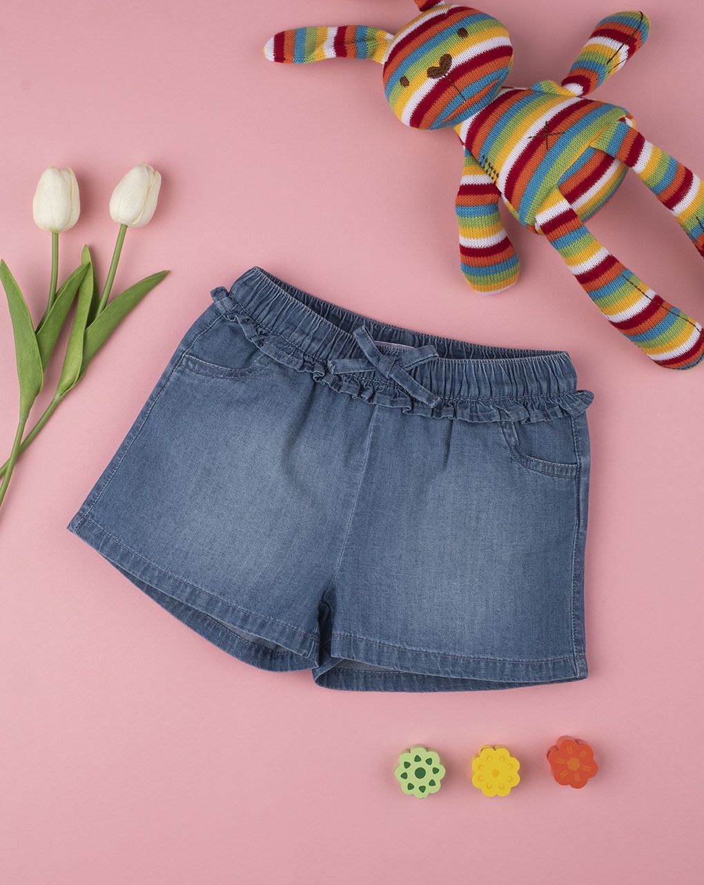 παιδικό σορτσάκι τζιν chambray για κορίτσι - Prénatal