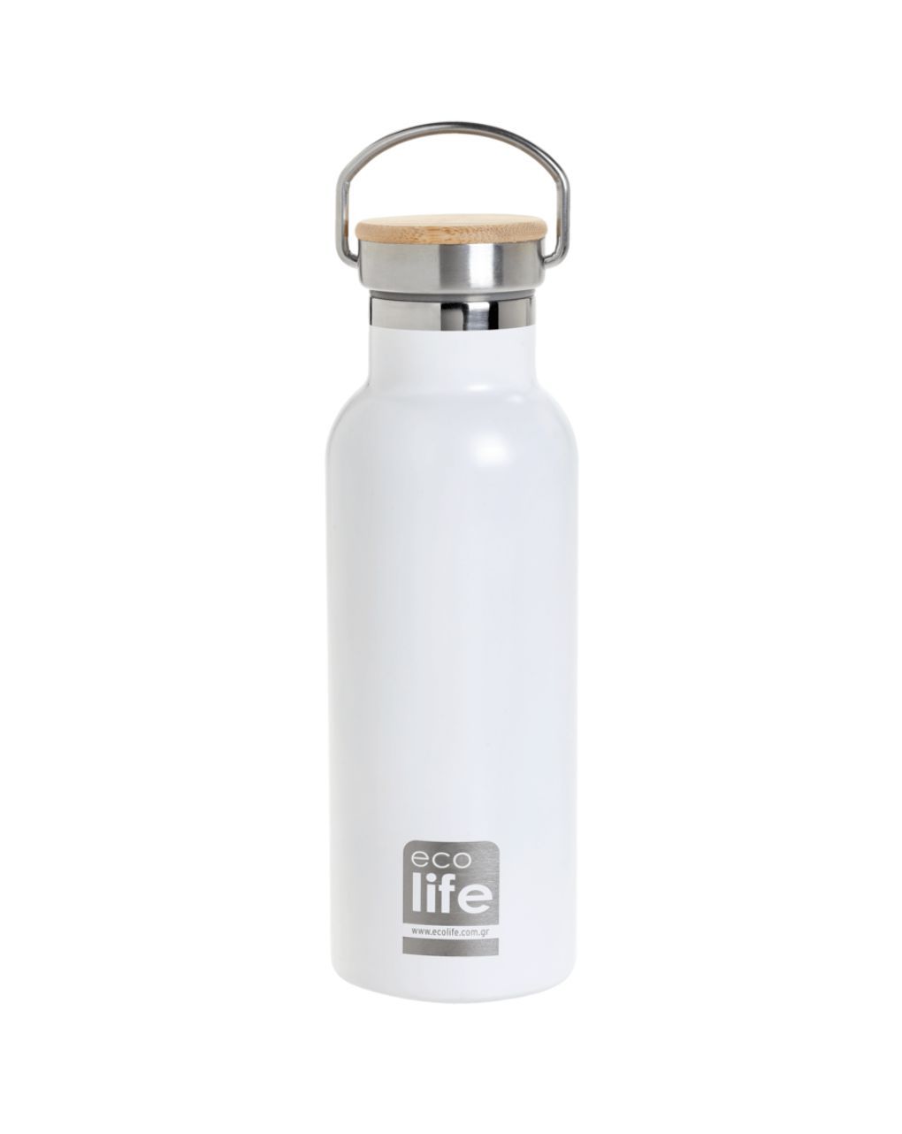 Ecolife ανοξέιδωτο μπουκάλι θερμός με καπάκι bamboo 500ml whilte 33-bo-3029