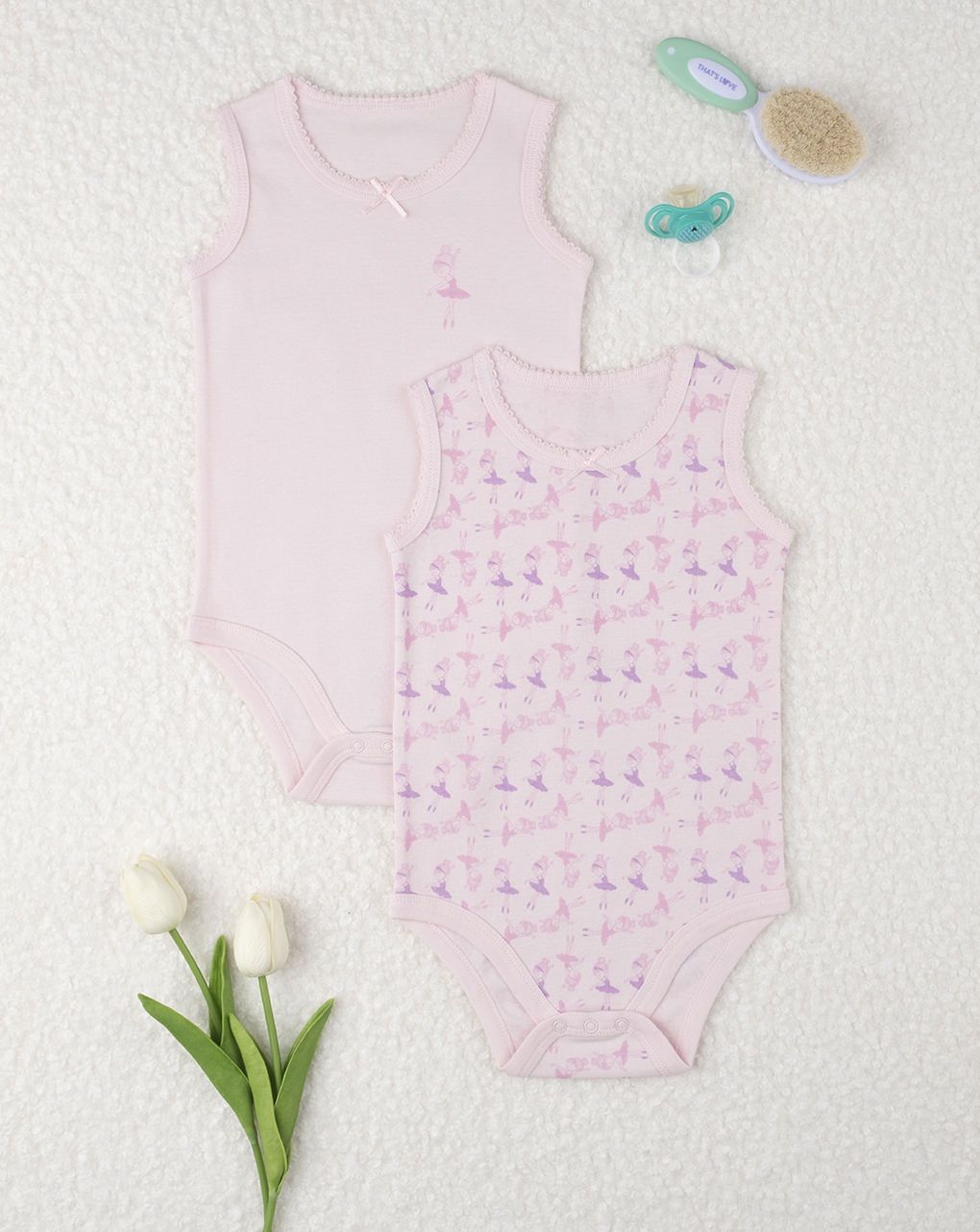 βρεφικά αμάνικα κορμάκια με μπαλαρίνες  πακέτο x2 για κορίτσι - Prénatal