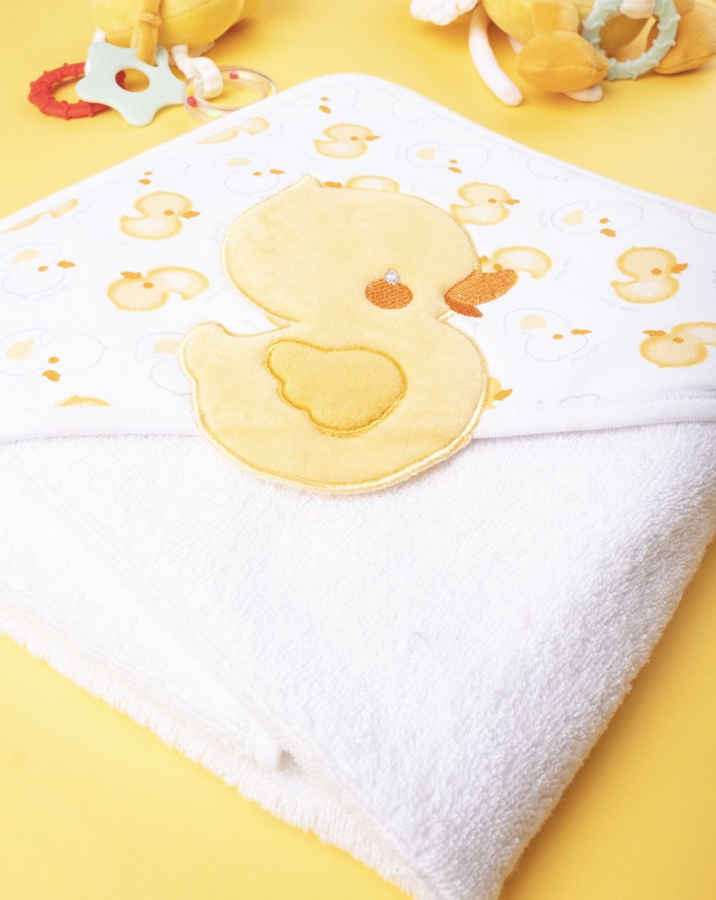 βρεφική μπουρνουζοπετσέτα άσπρη με παπάκια unisex - Prénatal