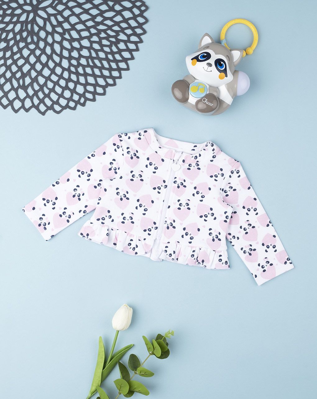 βρεφική ζακέτα άσπρη με στάμπες πάντα για κορίτσι - Prénatal