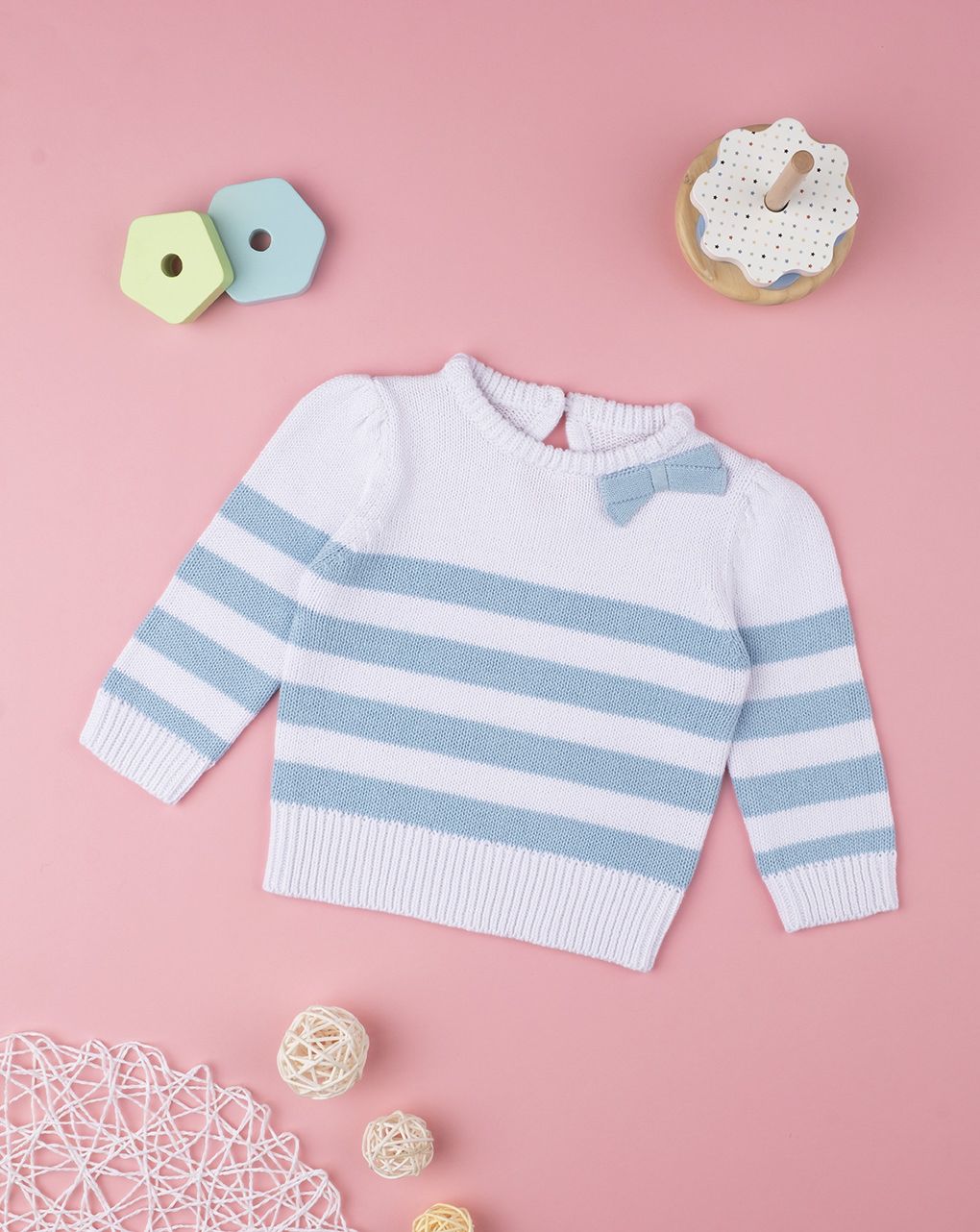 πουλόβερ βαμβακερό ριγέ μπλε για κορίτσι - Prénatal