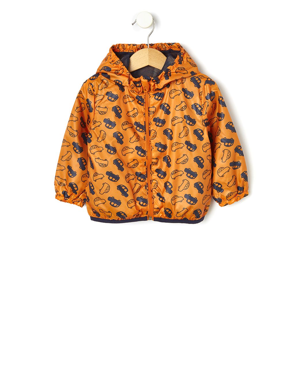μπουφάν αντιανεμικό πορτοκαλί με αυτοκινητάκια για αγόρι