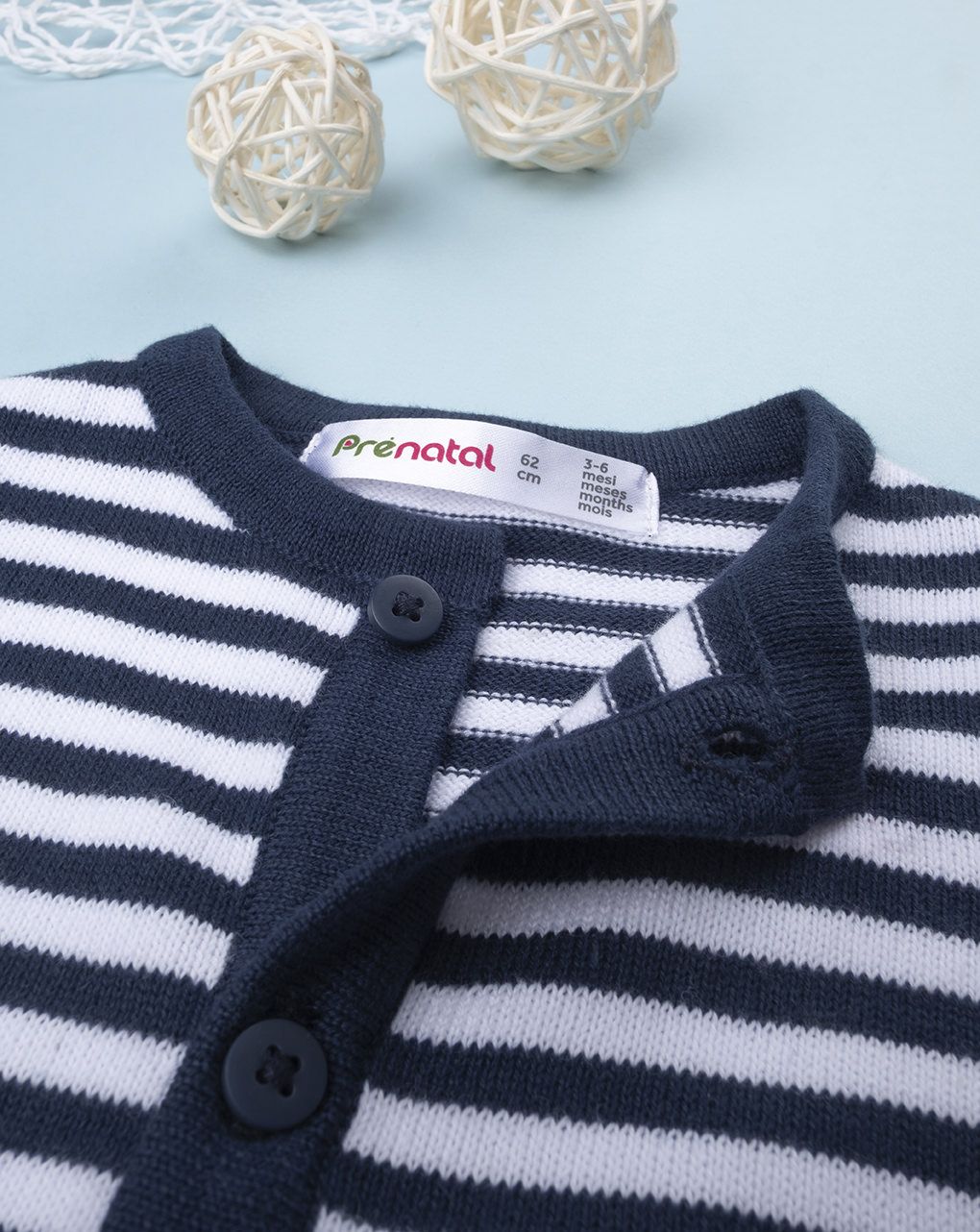 βρεφική ζακέτα πλεκτή μπλε/λευκό  ριγέ για αγόρι - Prénatal